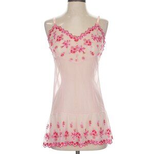 Romantic pink sheer slip with floral embroidery Size XXS/XS